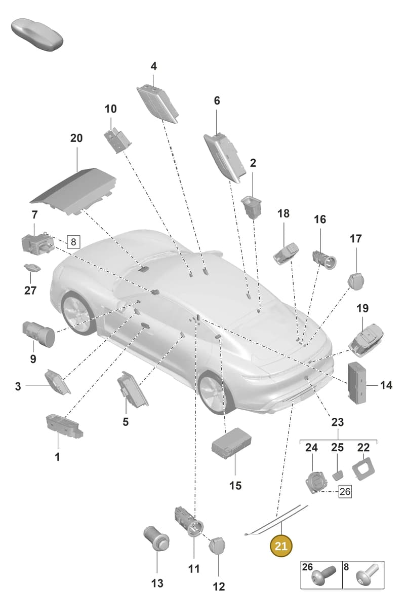 9J1962253B — Porsche Taycan Sport Turismo (2019-2024) diagram p56903050, position 21
