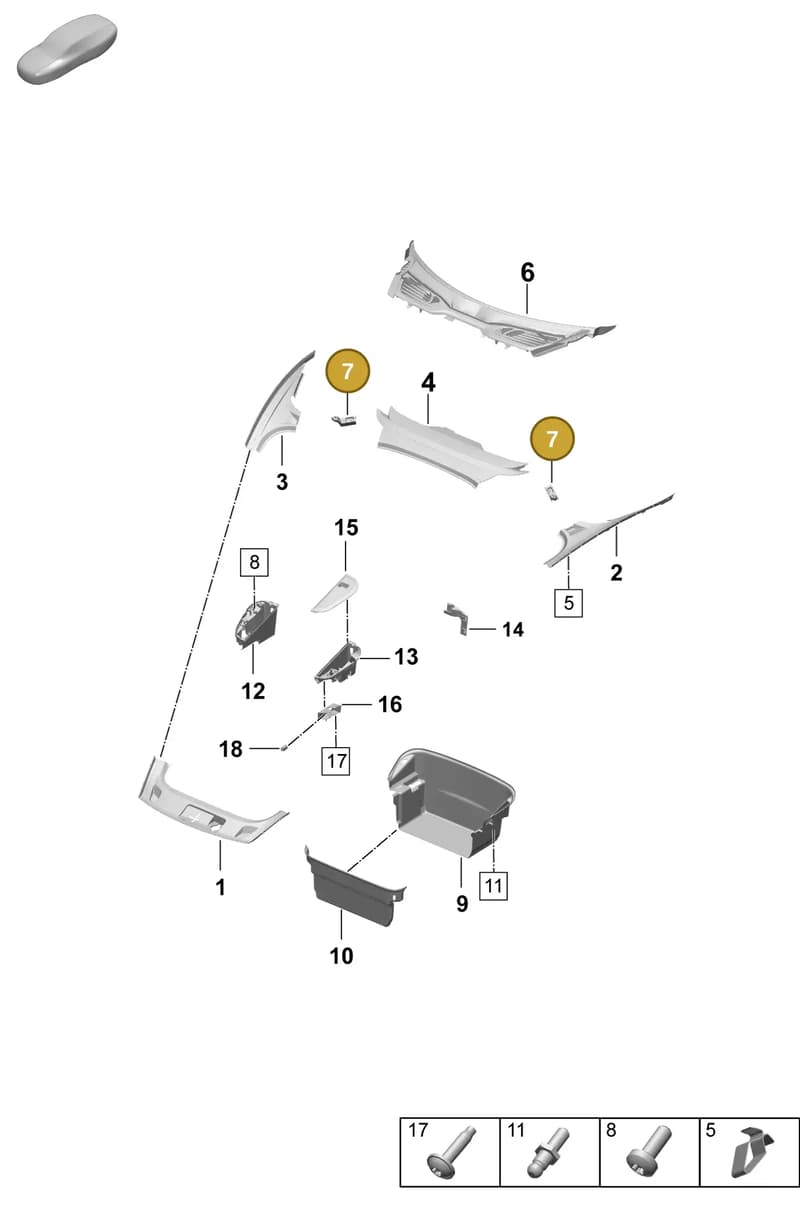 9JA868785A — Porsche Taycan Sport Turismo (2023-2025) diagram p64807000, position 7