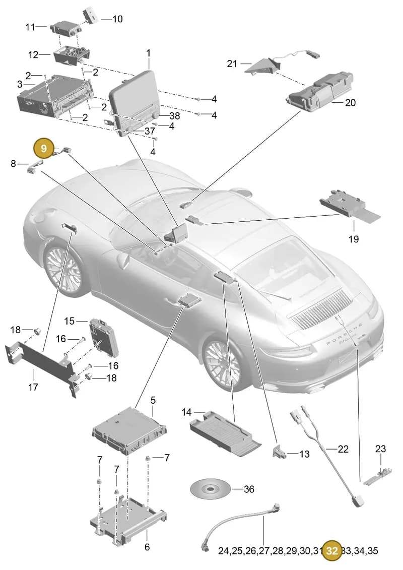 9P1035525 — Porsche 911 (2016-2019) diagram p47911000, position 9+32