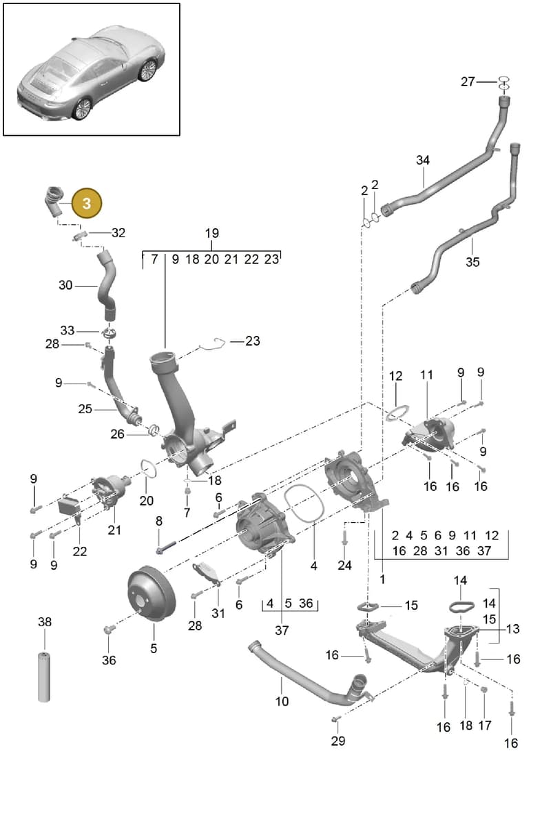 9P1121070A — Porsche 911 (2016-2019) diagram p47105000, position 3