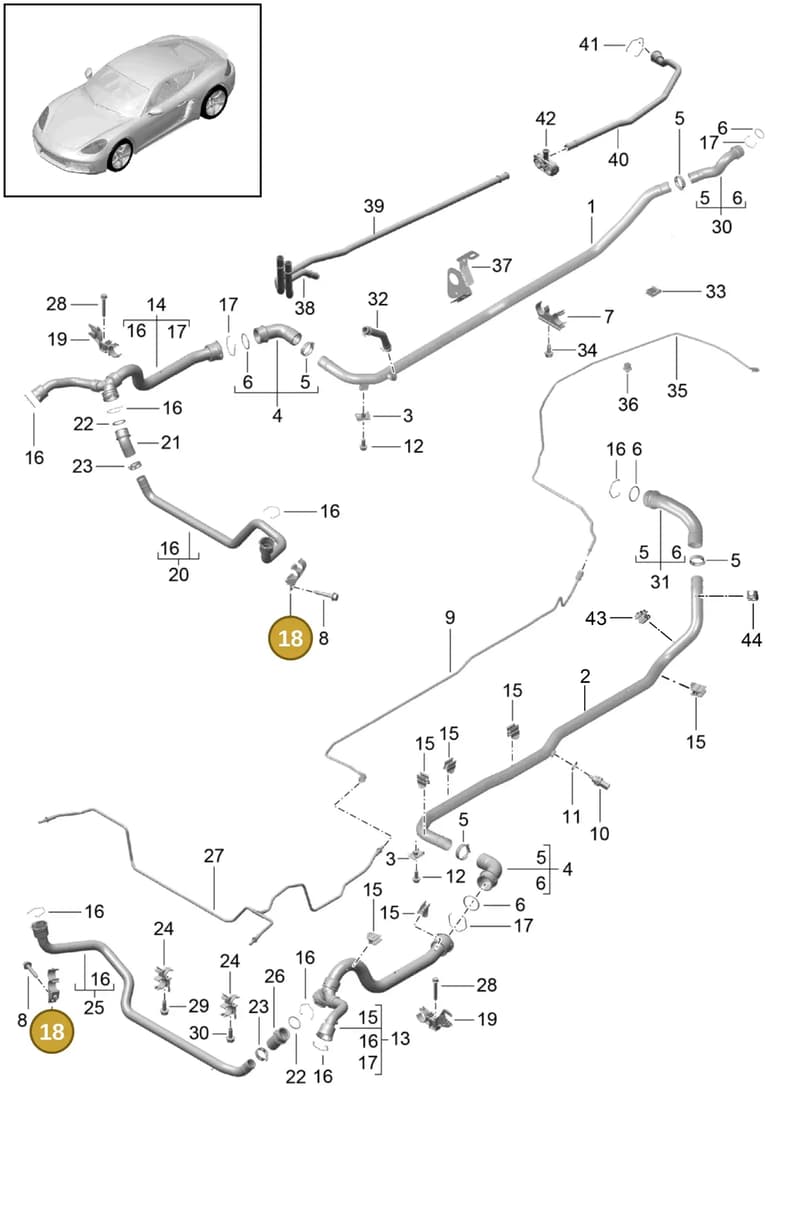 9P1121623 — Porsche Cayman (2016-2019) diagram p50105010, position 18