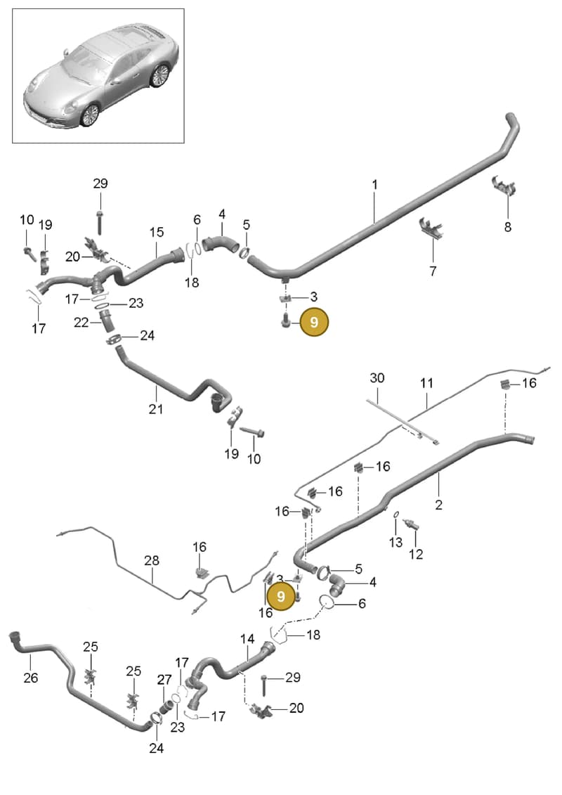 9P1121624 — Porsche 911 (2016-2019) diagram p47105010, position 9