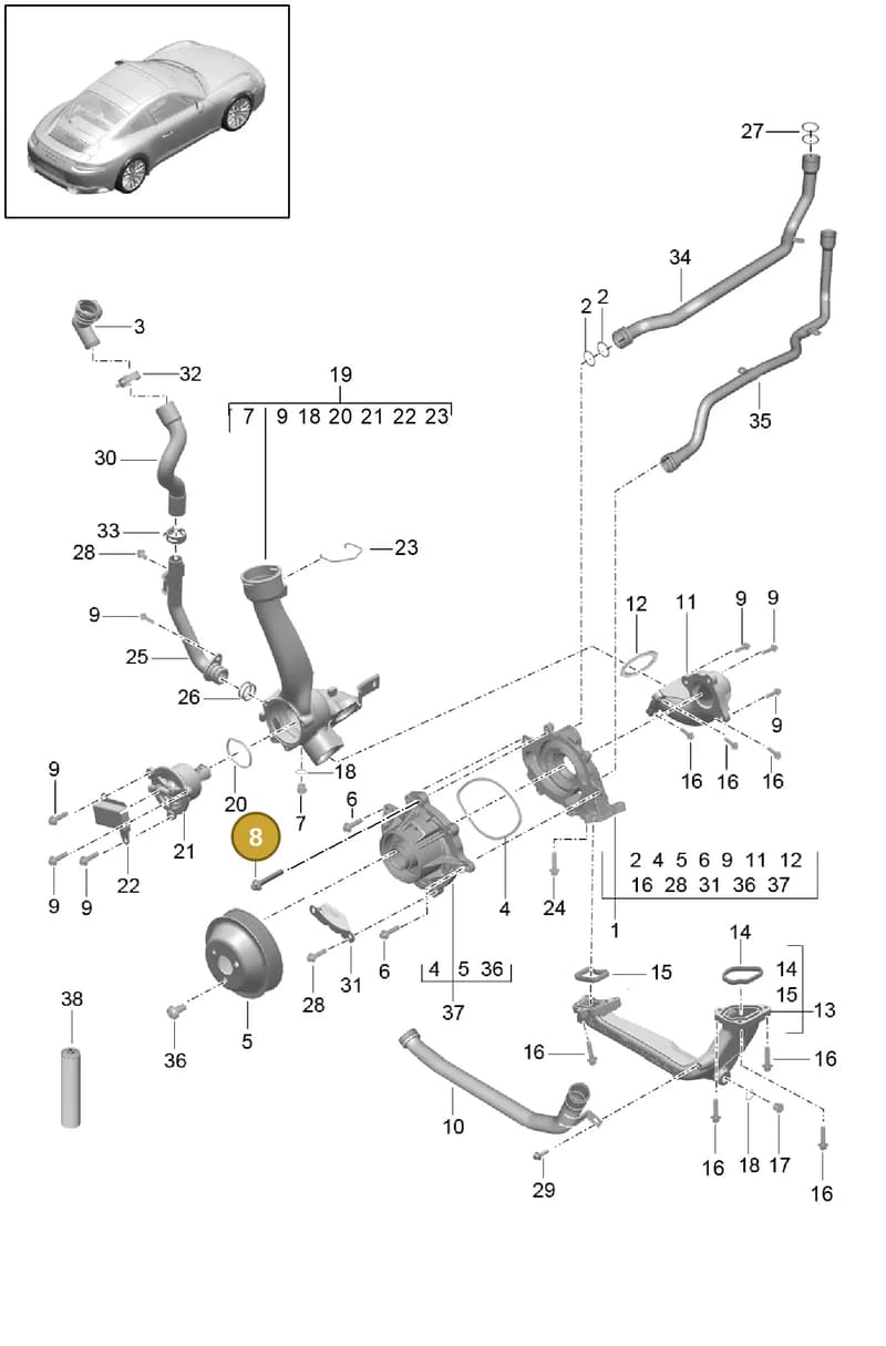 9P1121626 — Porsche 911 (2016-2019) diagram p47105000, position 8