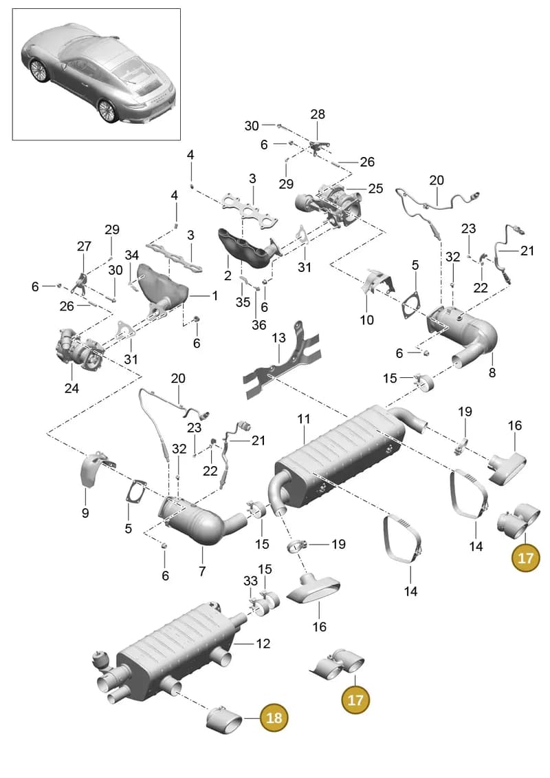 9P1251188L — Porsche 911 (2016-2019) diagram p47202000, position 17+18