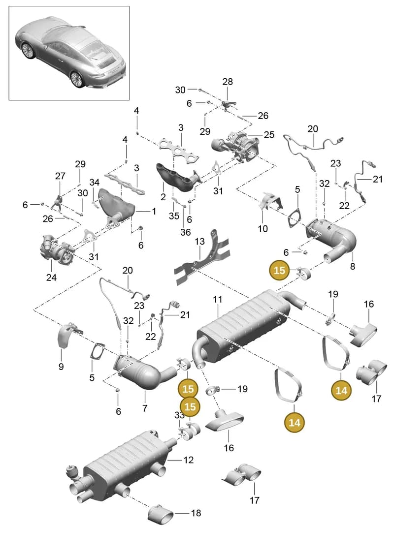 9P1251571 — Porsche 911 (2016-2019) diagram p47202000, position 14+15