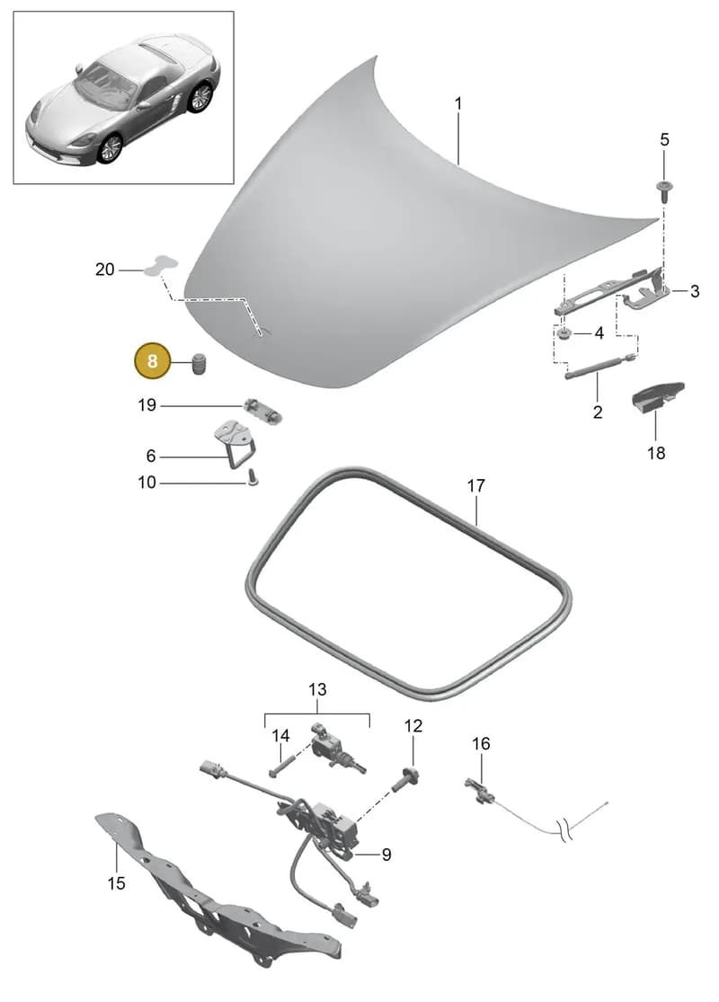 9P1823499 — Porsche Boxster (2016-2019) diagram p48803000, position 8