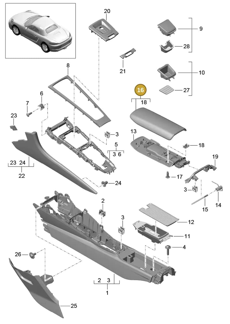 9P1857151BDRK — Porsche Boxster (2016-) diagram p48809020, position 16