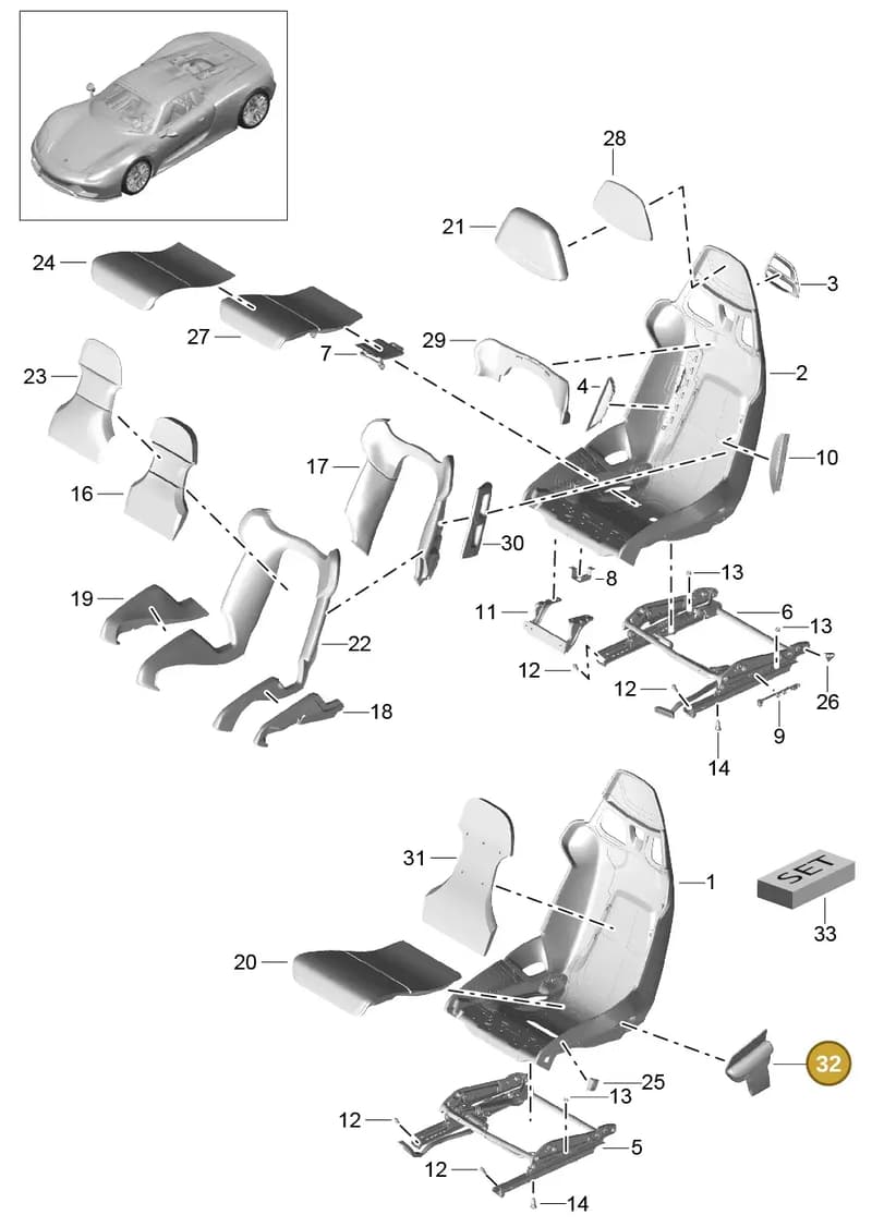9P18818678YR — Porsche 918 Spyder (2014-2015) diagram p43817000, position 32