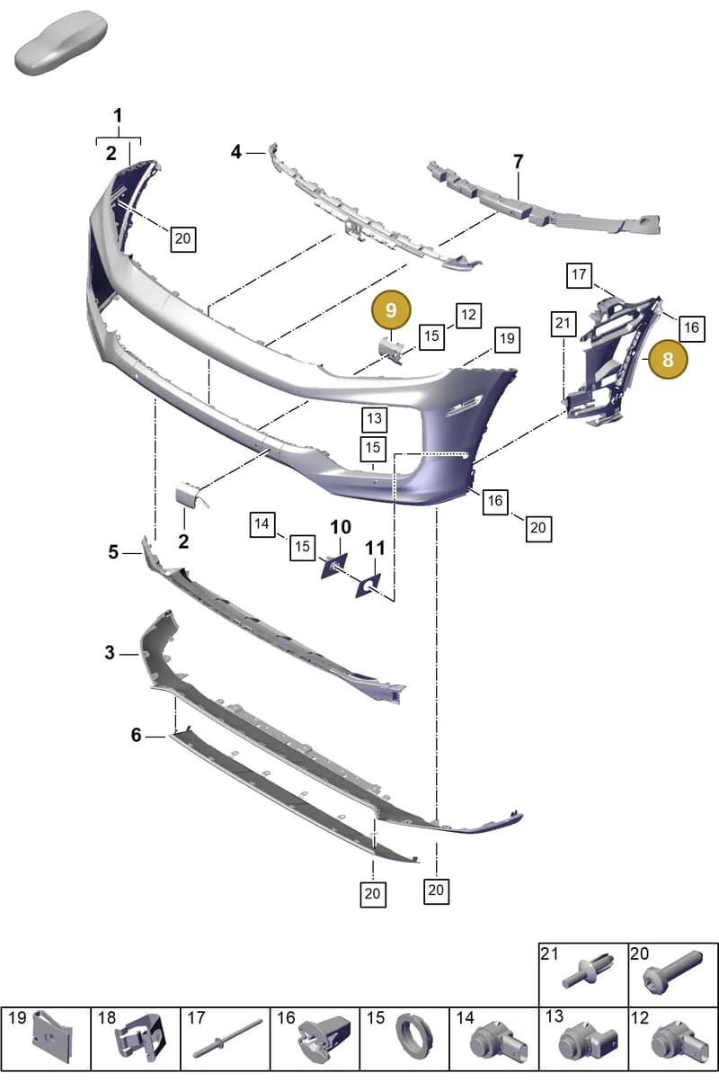 9Y0807131D — Porsche Cayenne Coupe (2023-2023) diagram p60802040, position 8+9