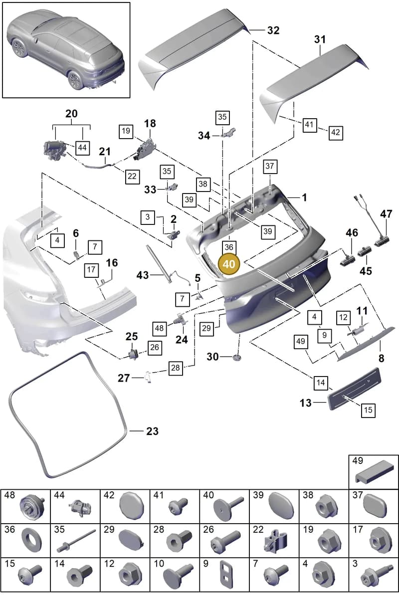 9Y0827657A — Porsche Cayenne (2017-2023) diagram p51803005, position 40