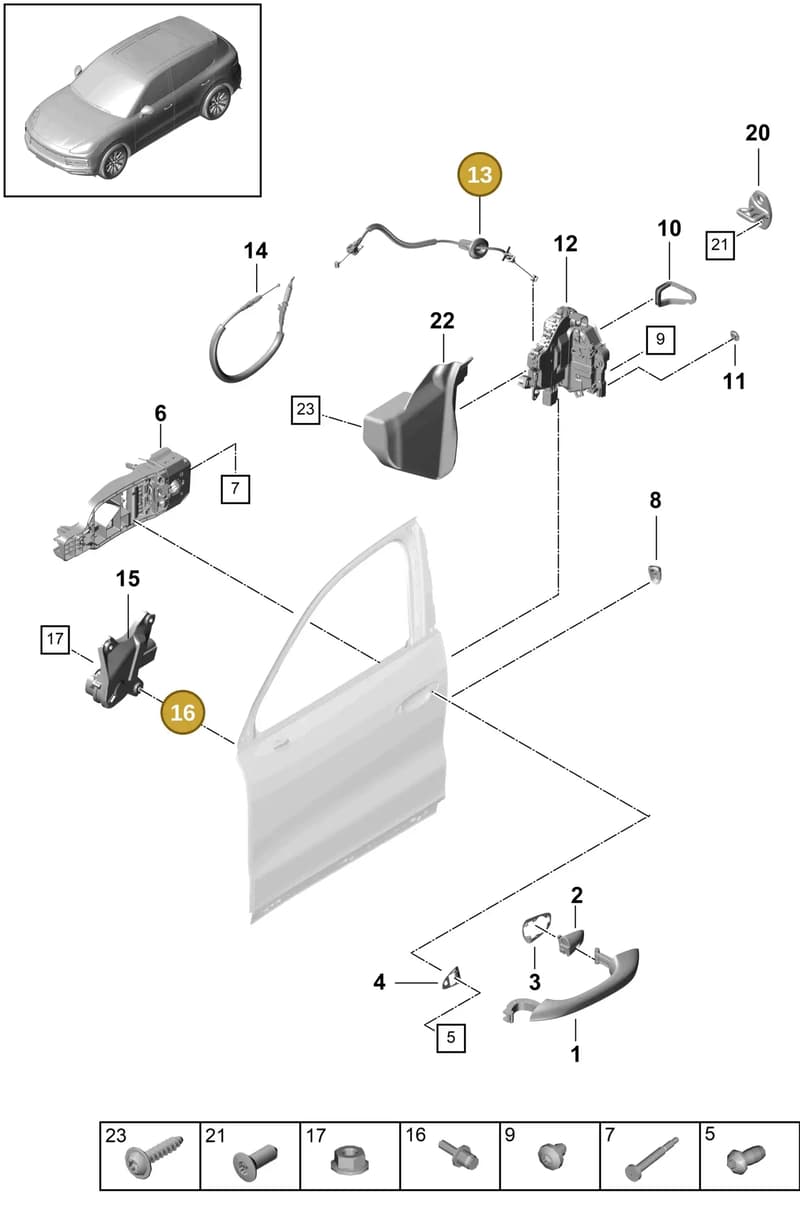 9Y0837085 — Porsche Cayenne (2017-2023) diagram p51804030, position 13+16