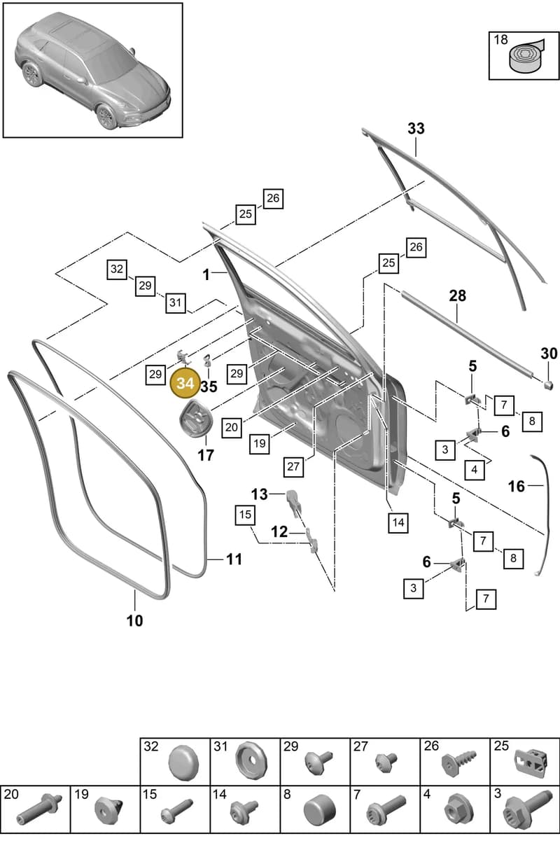 9Y0837349A — Porsche Cayenne (2017-2023) diagram p51804000, position 34
