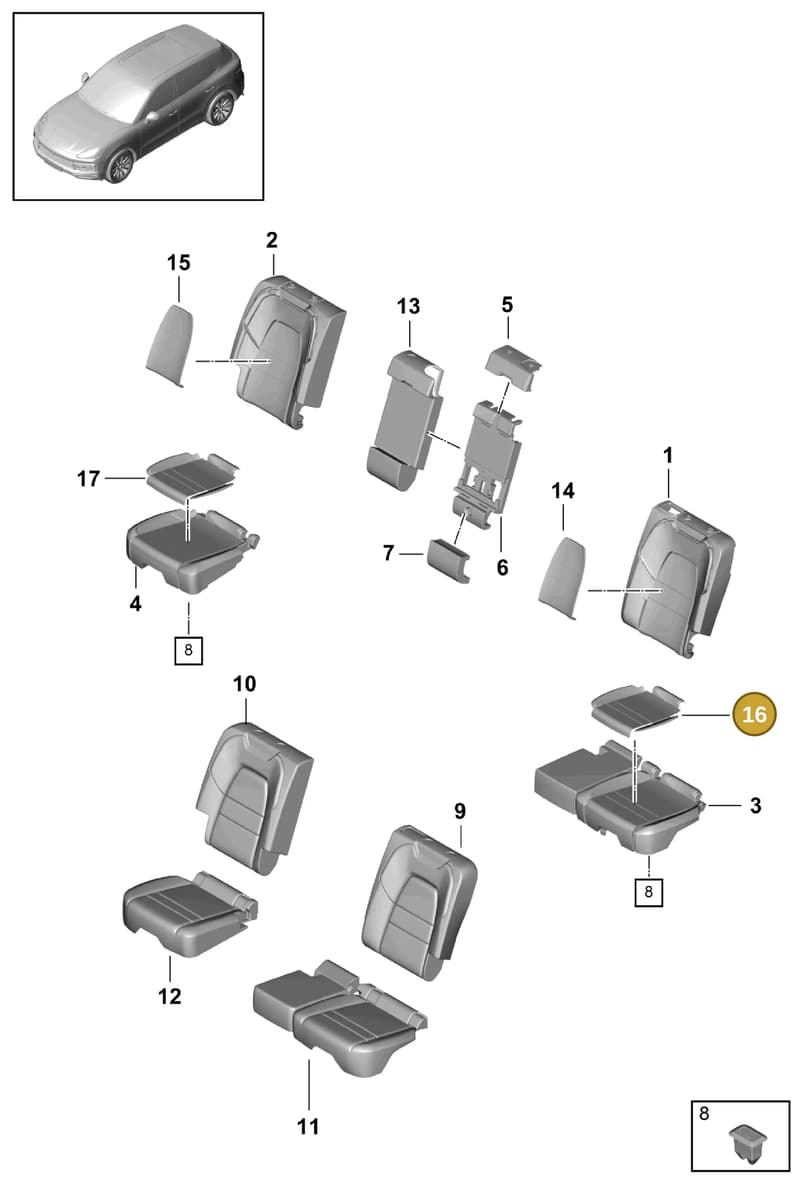 9Y0885640AGT8 — Porsche Cayenne (2017-2023) diagram p51818020, position 16