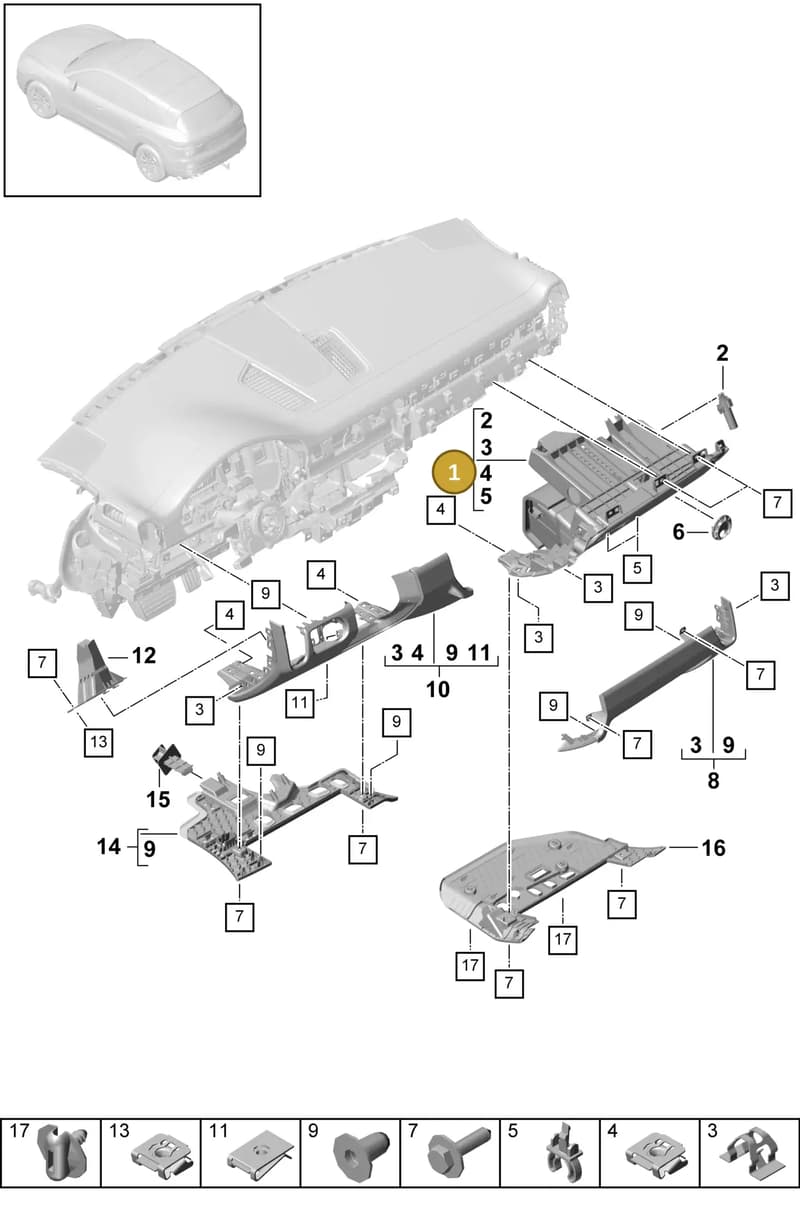 9Y1857017B — Porsche Cayenne (2017-2023) diagram p51809010, position 1