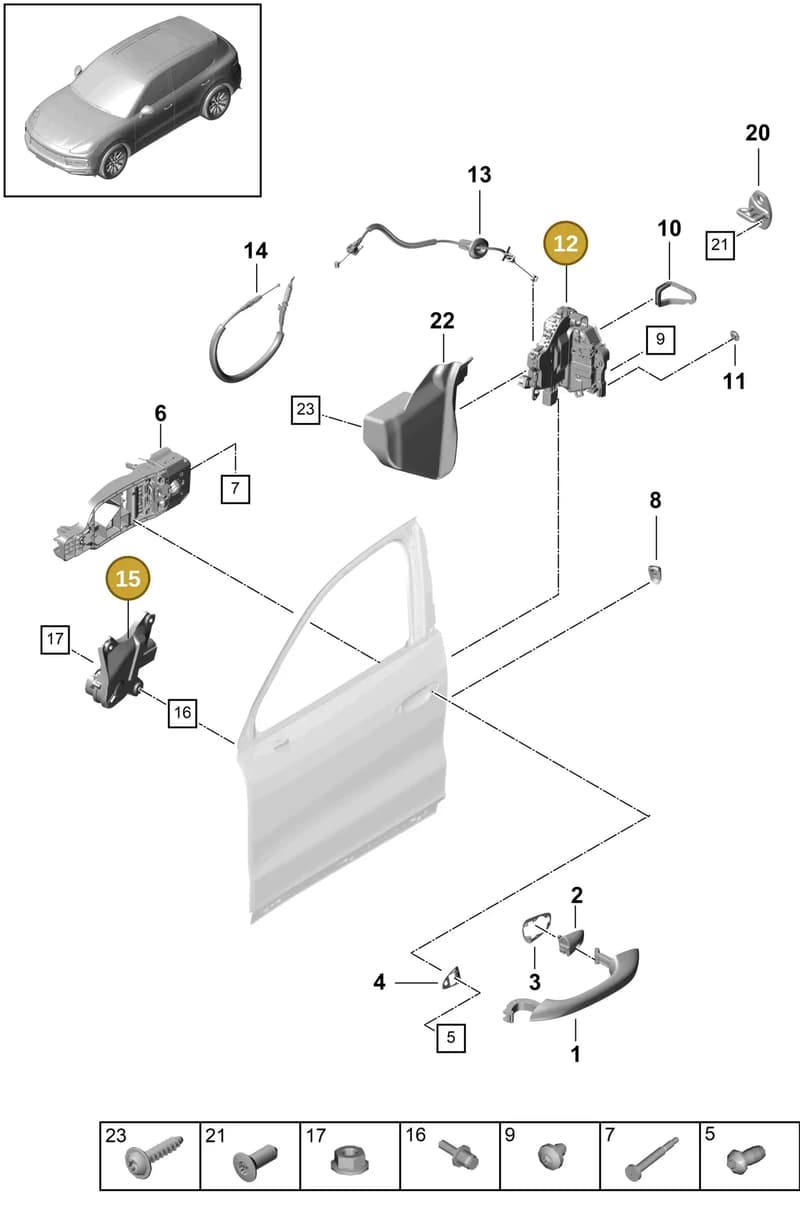 9Y2837015A — Porsche Cayenne (2017-2023) diagram p51804030, position 12+15