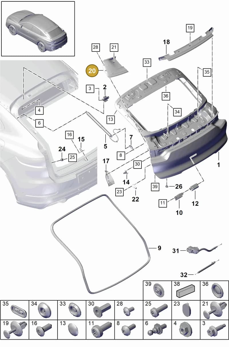 9Y3827339 — Porsche Cayenne (2017-2023) diagram p51803015, position 20