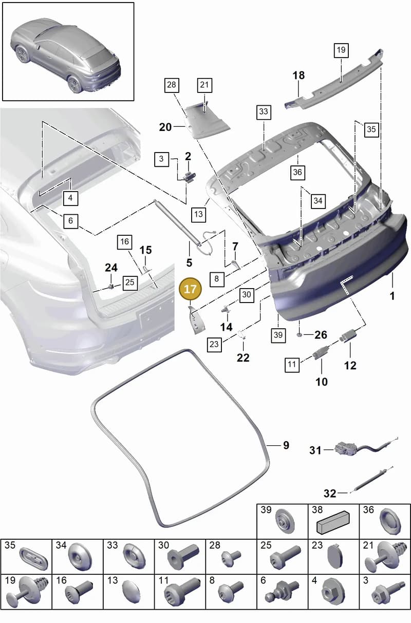 9Y3827409 — Porsche Cayenne (2017-2023) diagram p51803015, position 17