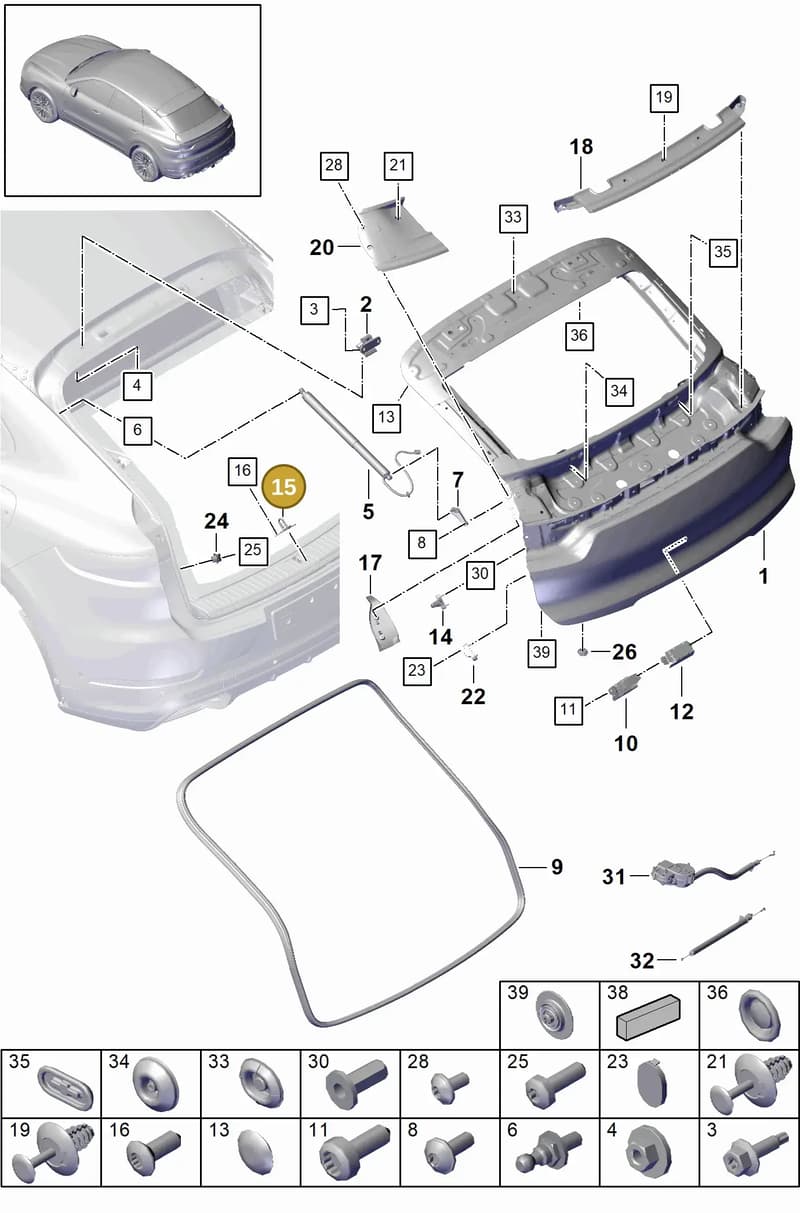 9Y3827517C — Porsche Cayenne (2017-2023) diagram p51803015, position 15
