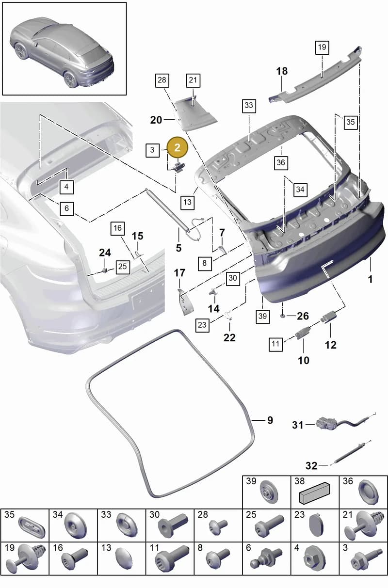 9Y3827594A — Porsche Cayenne (2017-2023) diagram p51803015, position 2