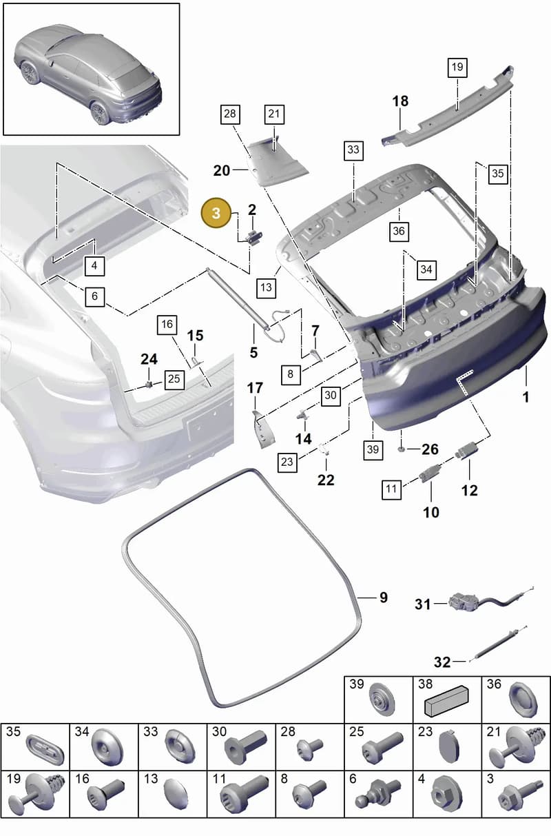 9Y3827709A — Porsche Cayenne (2017-2023) diagram p51803015, position 3