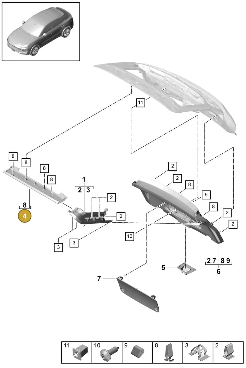 9Y3868254A1E0 — Porsche Cayenne (2017-2023) diagram p51807040, position 4