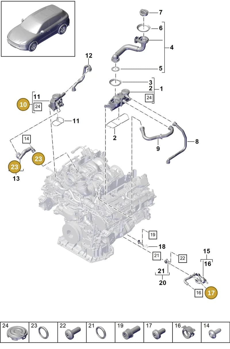 PAB103181 — Porsche Cayenne (2017-2023) diagram p51106030, position 10+17+23