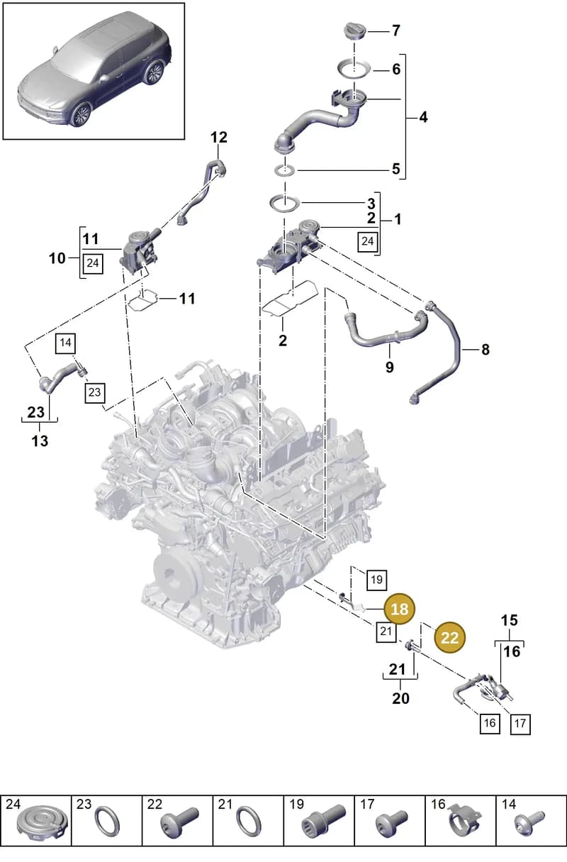 PAB10337000 — Porsche Cayenne (2017-2023) diagram p51106030, position 18+22