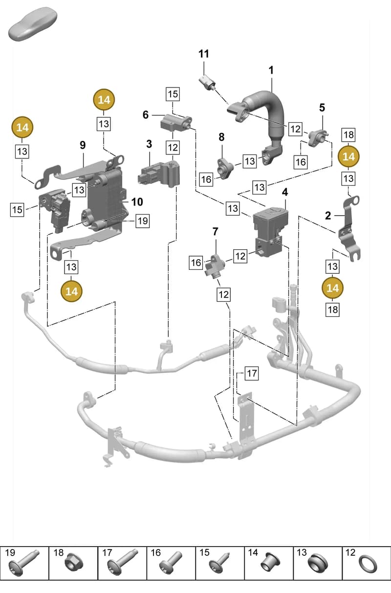 PAB129734A — Porsche Taycan Sport Turismo (2023-2025) diagram p64814350, position 14