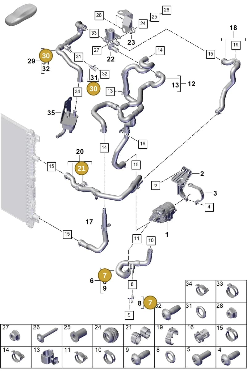 PAB919523 — Porsche Cayenne Coupe (2023-2023) diagram p60105330, position 7+21+30