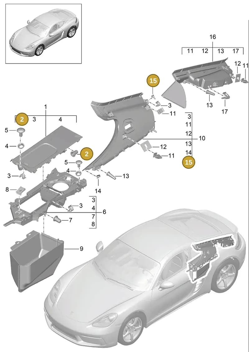 PAF006992 — Porsche Cayman (2016-2019) diagram p50807030, position 2+15