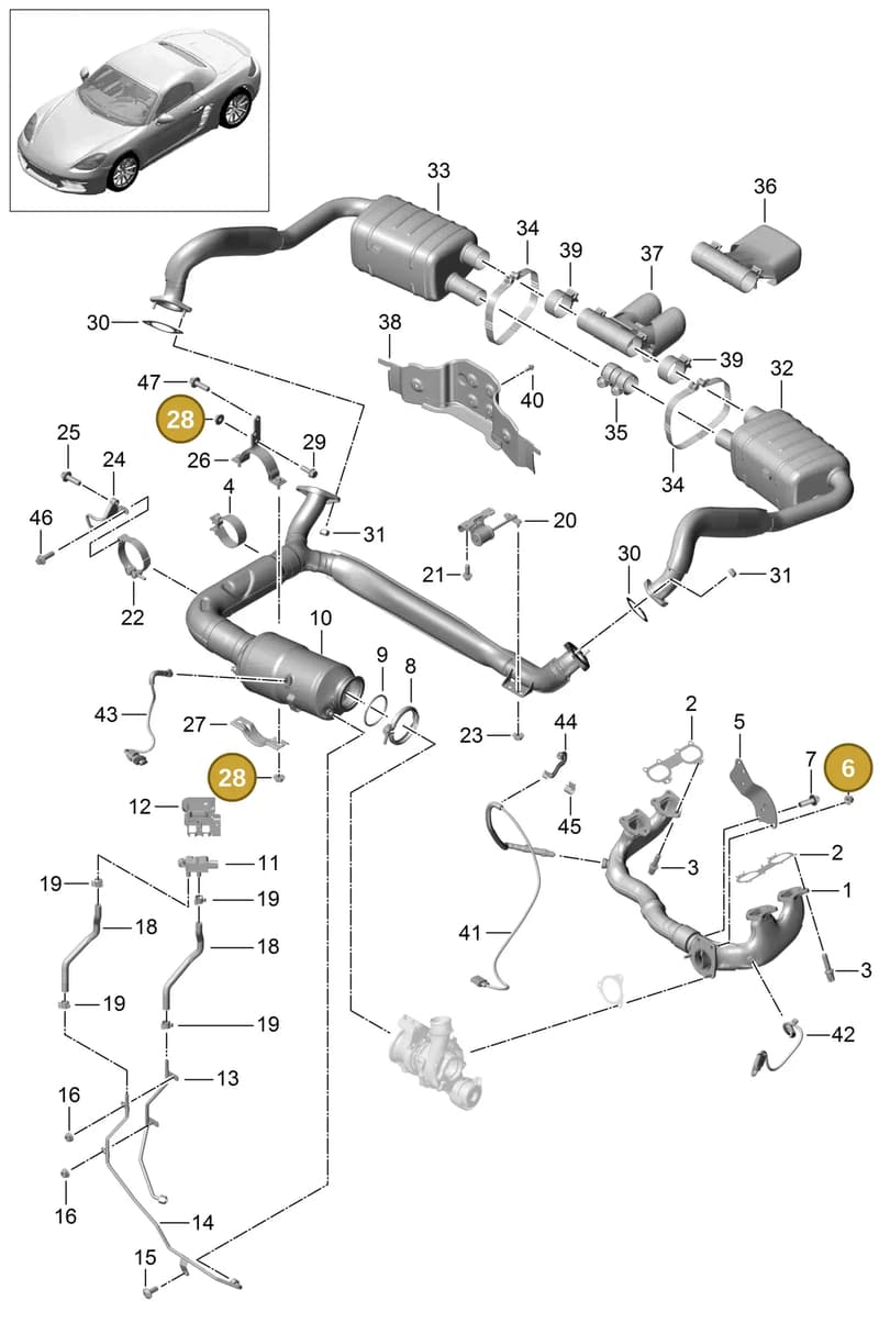 PAF007634 — Porsche Boxster (2016-2019) diagram p48000001, position 6+28