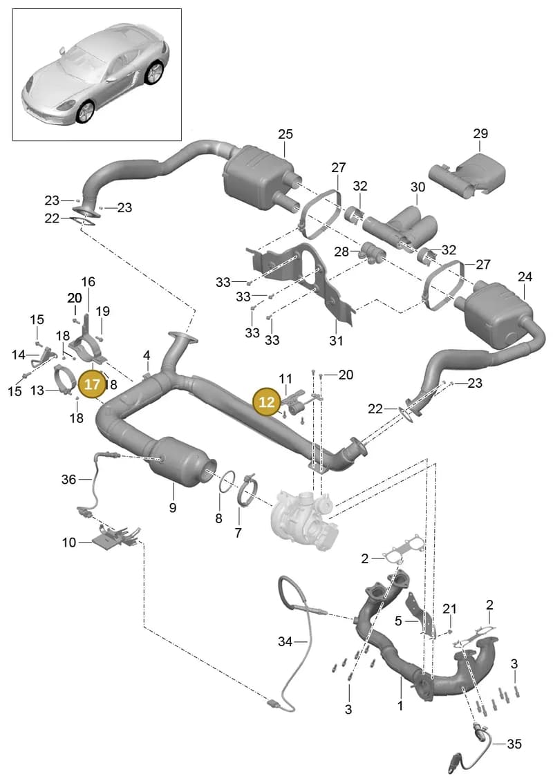 PAF007634 — Porsche Boxster (2016-2019) diagram p50202000, position 12+17