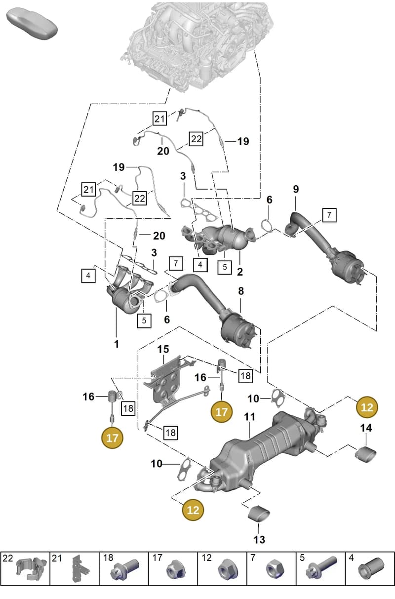 PAF007634 — Porsche Boxster Spyder (2019-2020) diagram p54202005, position 12+17