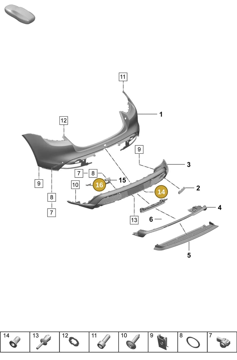PAF007999A — Porsche Taycan Sport Turismo (2023-2025) diagram p64802520, position 14+16