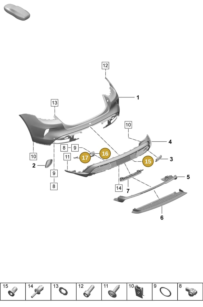 PAF007999A — Porsche Taycan Sport Turismo (2023-2025) diagram p64802530, position 15+16+17