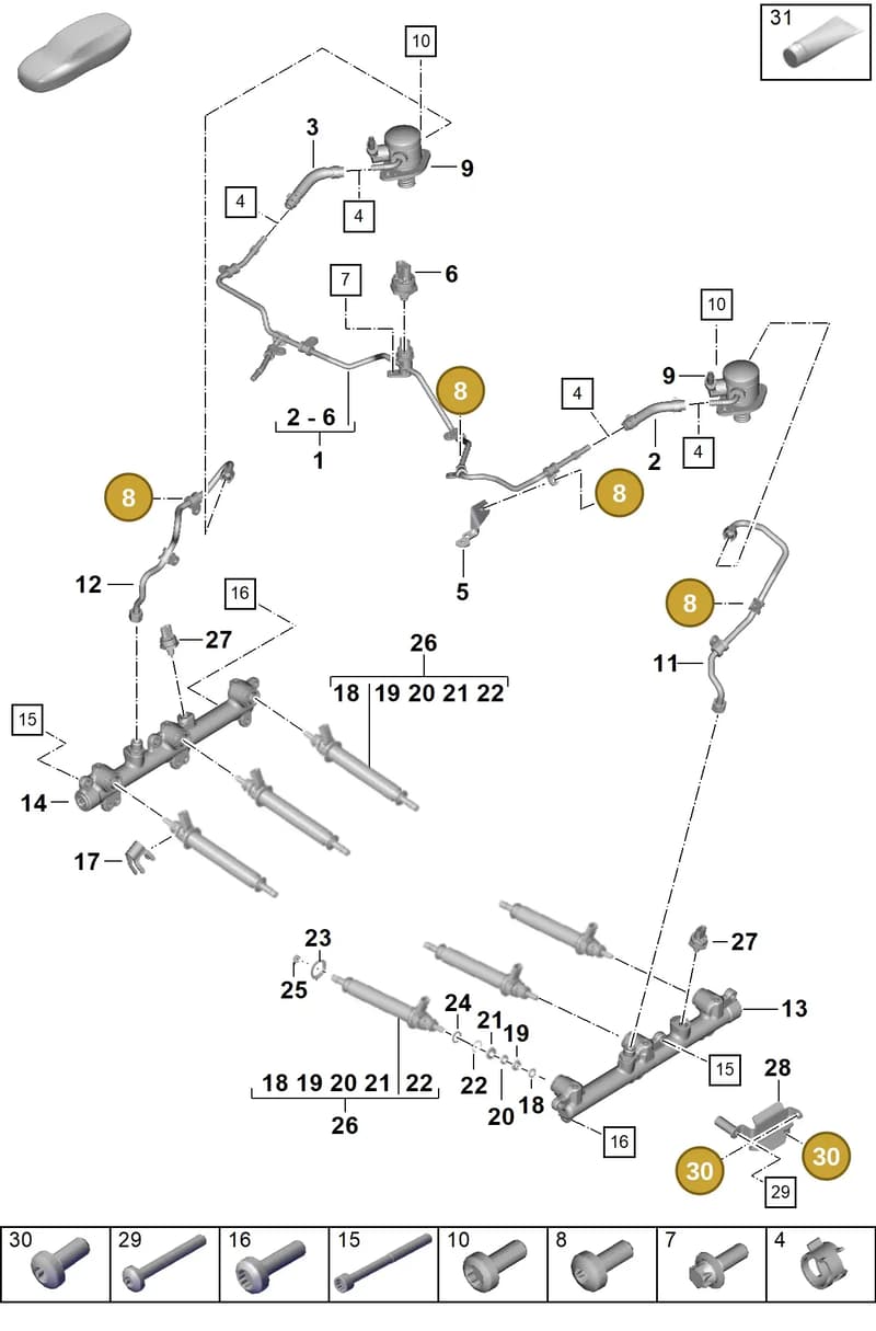 PAF008923 — Porsche 911 (2024-2025) diagram p63107050, position 8+30