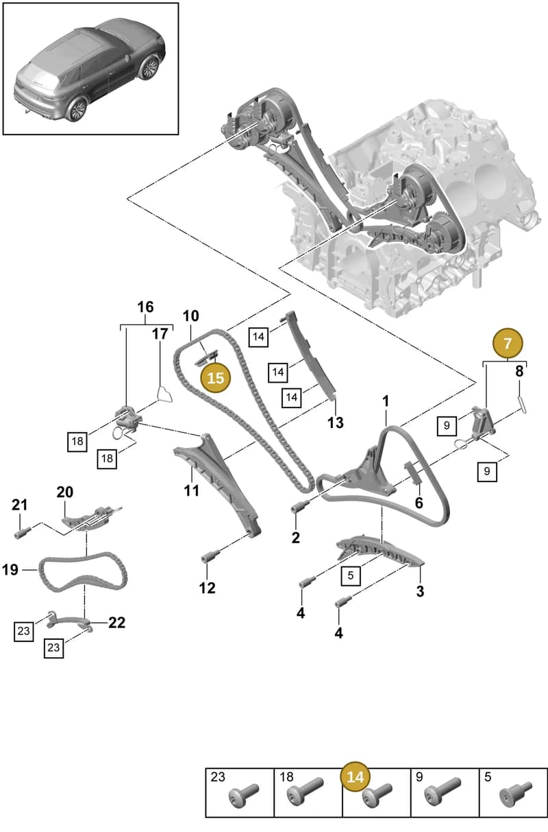 PAF008925 — Porsche Cayenne (2017-2023) diagram p51103080, position 7+14+15