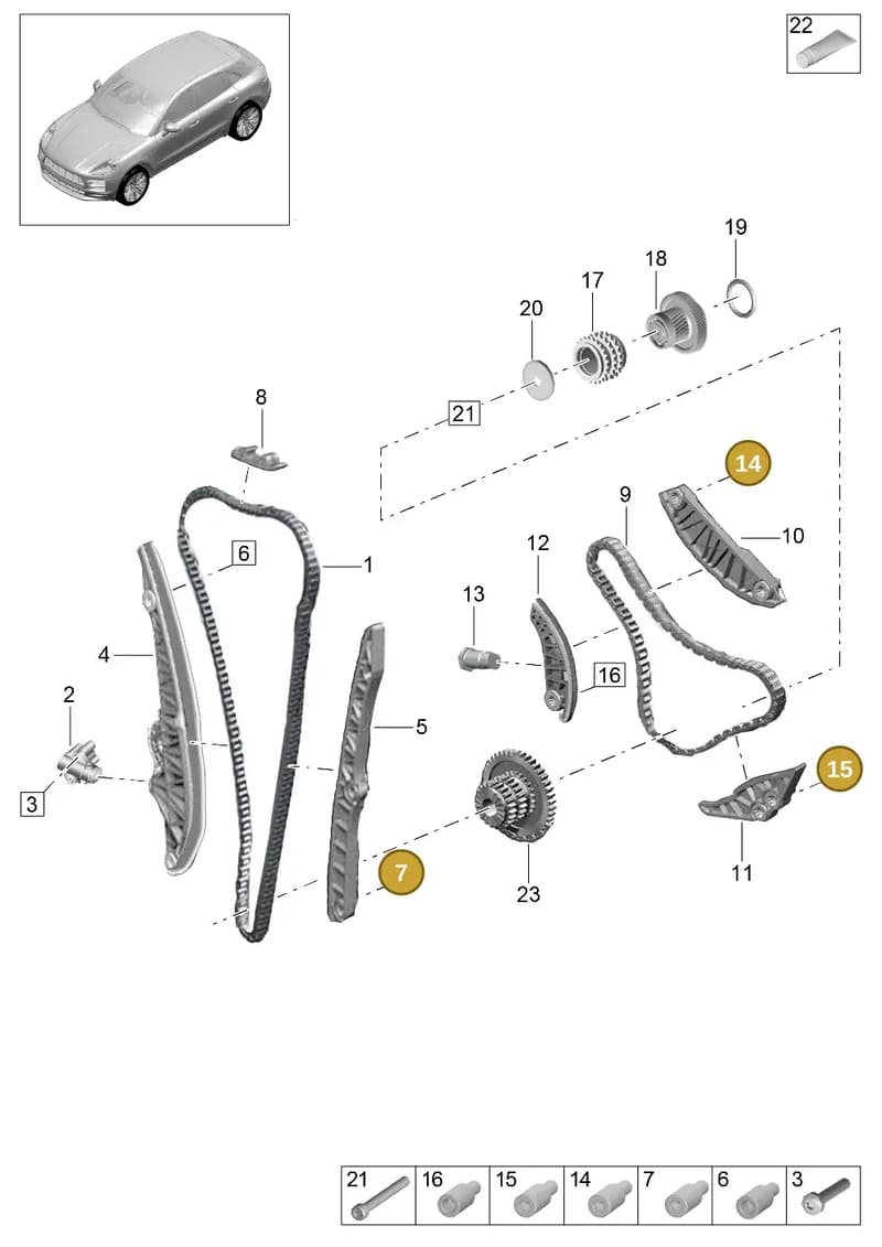 PAF008925 — Porsche Macan (2018-2022) diagram p52000100, position 7+14+15