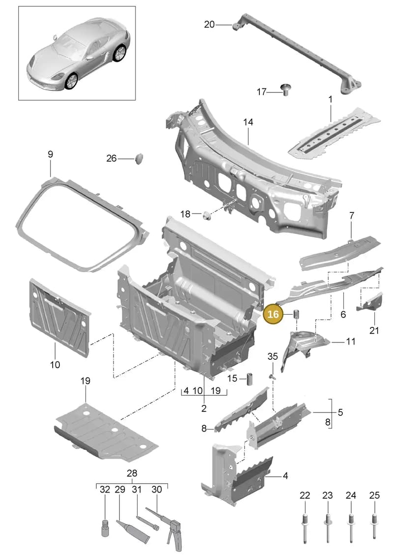 PAF008976 — Porsche Cayman (2016-2019) diagram p50801010, position 16