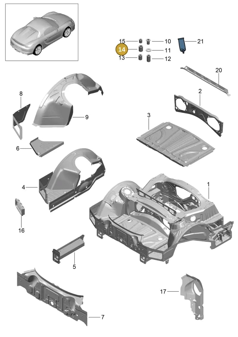 PAF008977 — Porsche Boxster Spyder (2015-2016) diagram p46801035, position 14