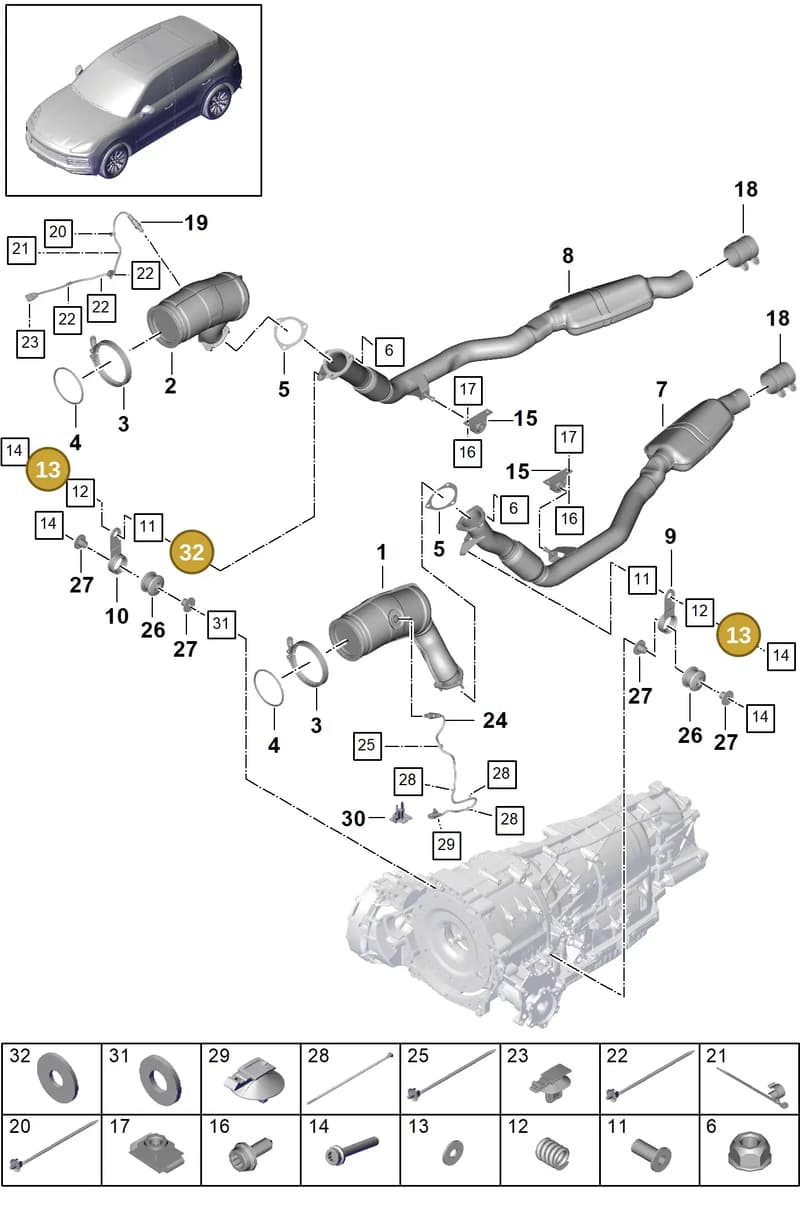 PAF01167026 — Porsche Cayenne (2017-2023) diagram p51202065, position 13+32