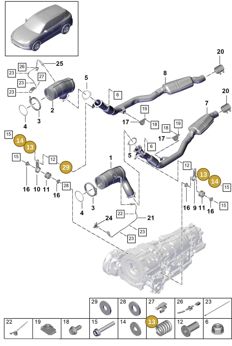 PAF01167026 — Porsche Cayenne (2017-2023) diagram p51202070, position 13+14+29