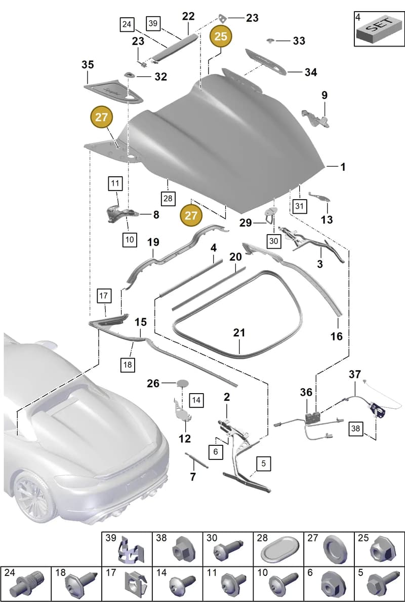 PAF101151 — Porsche Boxster Spyder (2019-2020) diagram p54803050, position 25+27