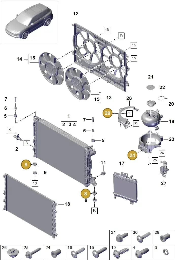 PAF106185 — Porsche Cayenne (2017-2023) diagram p51105050, position 8+24+29