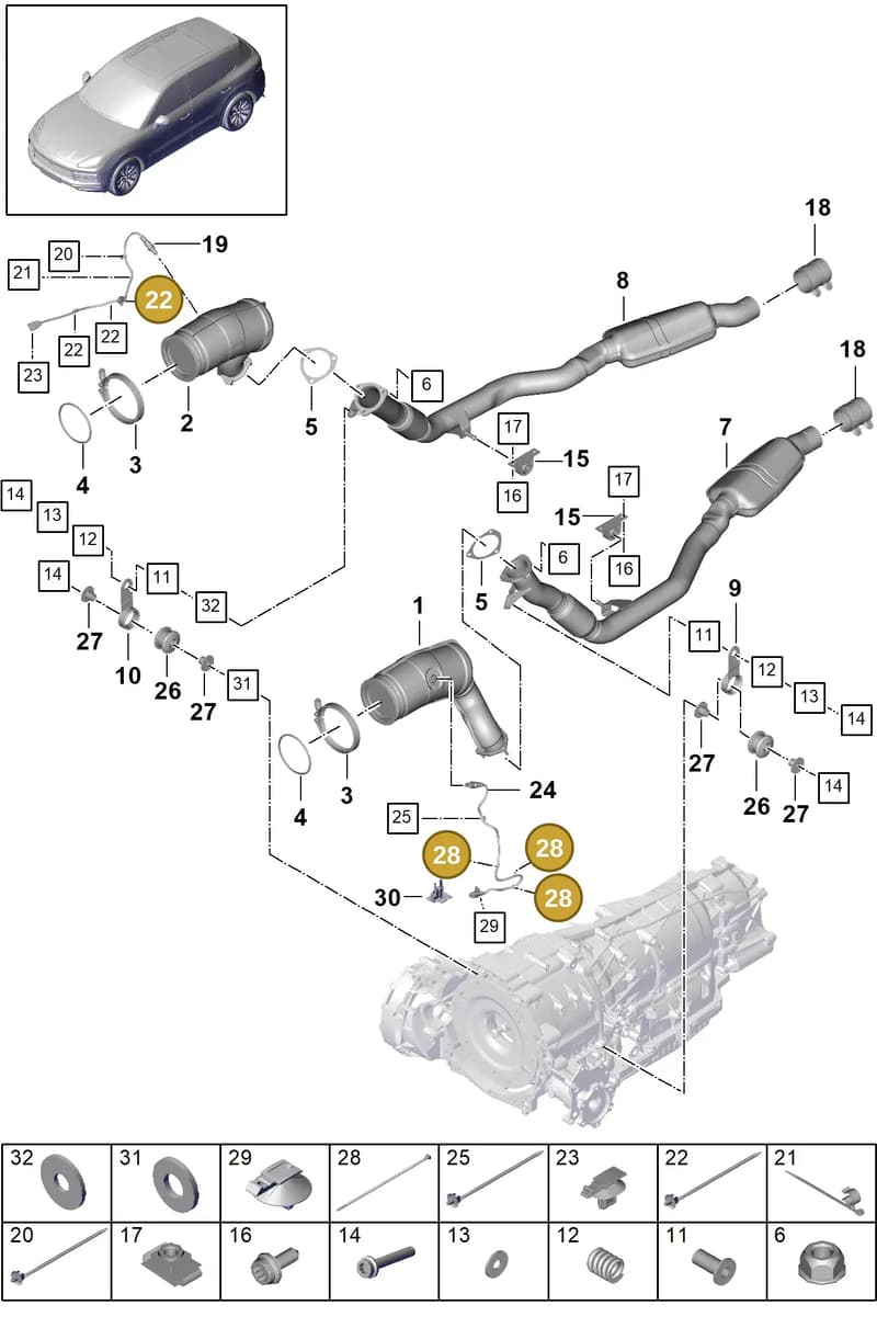 PAF106231 — Porsche Cayenne (2017-2023) diagram p51202065, position 22+28