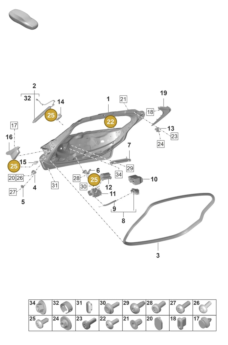 PAF106320 — Porsche Taycan Sport Turismo (2019-2024) diagram p56803050, position 22+25