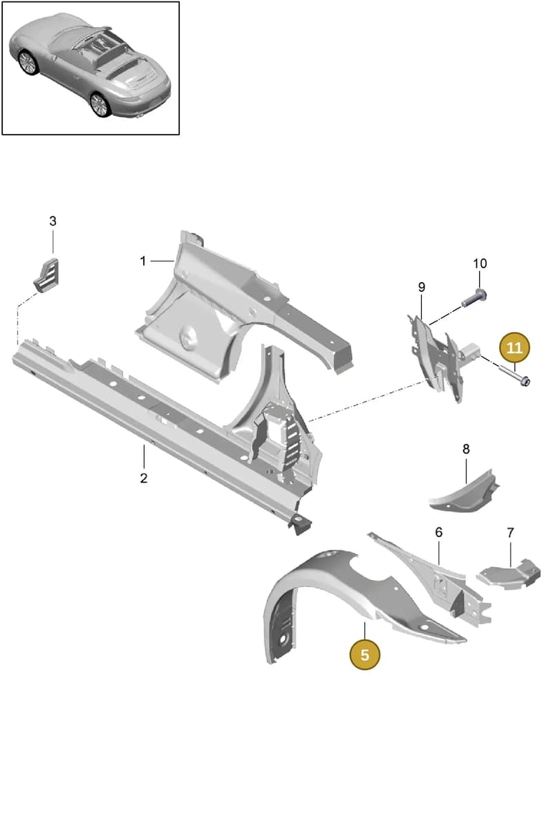PAF106802 — Porsche 991 Carrera 4 (2011-2016) diagram p38801060, position 5+11