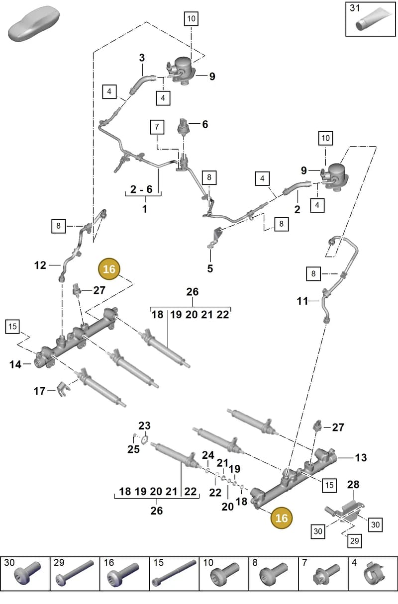 PAF913163 — Porsche 911 (2024-2025) diagram p63107050, position 16