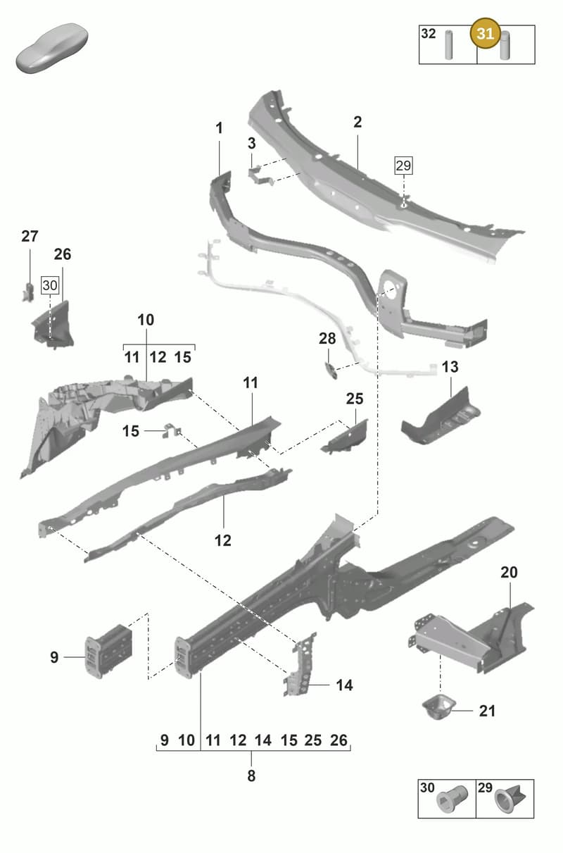 V04015001AG — Porsche Panamera (2020-2023) diagram p58801100, position 31