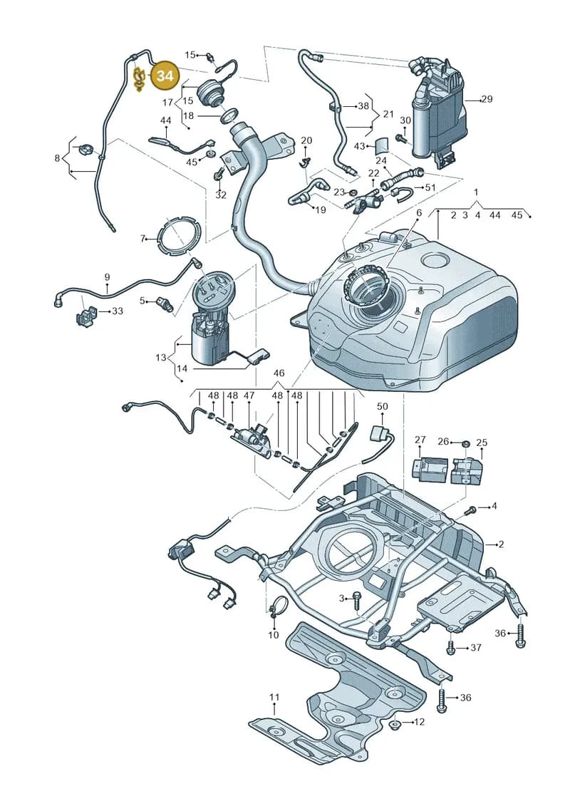 5WA201449B — Audi A3 Sportback (2019-2025) diagram 596201040, position 34